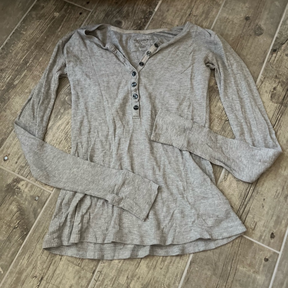 Sonoma Gray Long Sleeve Henley Top